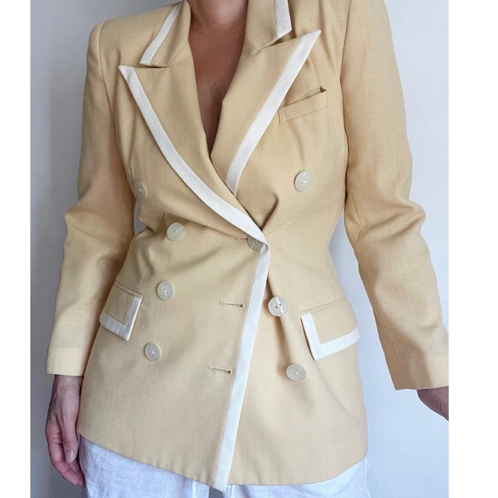 Classic High Quality Double Breasted Blazer Pastel Yellow Business Blazer